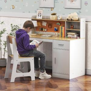Costway Set scrivania e sedia per studenti con mensole e cassetto, Tavolo e sedia per camera da letto e asilo nido Naturale