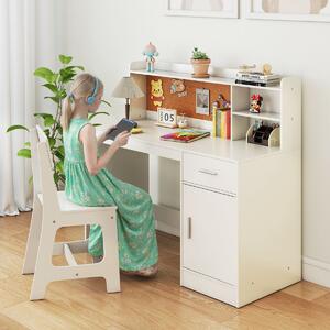 Costway Set scrivania e sedia per studenti con mensole e cassetto, Tavolo e sedia per camera da letto e asilo nido Bianco