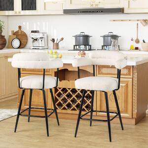 Costway Sedie moderne imbottite in boucle con gambe in metallo e poggiapiedi per isola cucina, Set di 2 sgabelli da bar girevoli Bianco