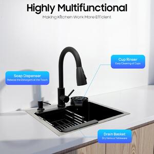 Rubinetto da cucina estraibile - Acciaio inossidabile 201 con rivestimento nano nero, ideale per lavelli moderni