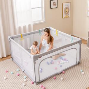 Costway Box per bambini 127 x 127 cm senza montaggio, Recinto pieghevole per bambini con cancello con cerniera Bianco