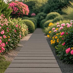 Costway Camminamento dritto con telaio in HDPE superficie antiscivolo con filo metallico, Passerella da giardino esterna da 242 cm Grigio