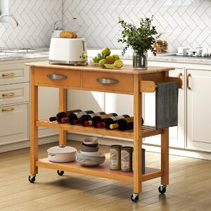 Costway Carrello portautensili a 3 livelli con piano in legno e 2 ripiani aperti, Isola da cucina con spazio di archiviazione Naturale
