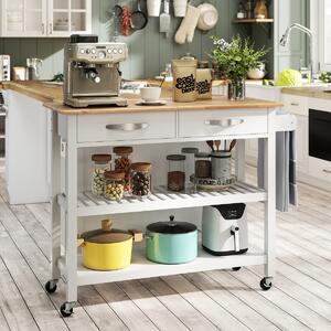 Costway Carrello portautensili a 3 livelli con piano in legno e 2 ripiani aperti, Isola da cucina con spazio di archiviazione Bianco