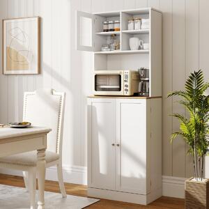 Costway Mobile alto 170 cm con ripiano per microonde 8 ripiani porta e 5 ripiani regolabili, Armadio dispensa da cucina per soggiorno Bianco