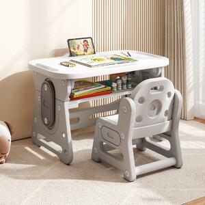 Costway Tavolo da disegno regolabile in altezza per bambini con lavagna inclinabile, Set tavolo e sedia per bambini di 3+ anni Grigio