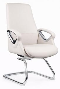 Moderna poltrona da ufficio color beige con struttura cromata e braccioli imbottiti