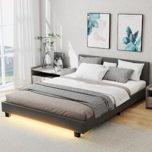 Costway Struttura moderna per letto matrimoniale con telecomando, Letto a piattaforma imbottito supporto a listoni Grigio