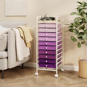 Costway Carrello cassettiera multiuso con 10 cassetti da cucina, Contenitore con ruote a 10 ripiani per bagno Viola