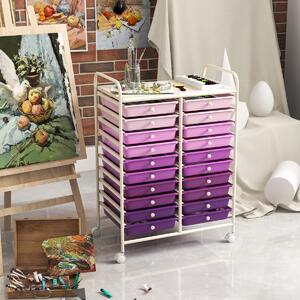 Costway Carrello cassettiera multiuso e leggero con 20 cassetti, Contenitore con ruote per ufficio e casa Viola