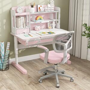 Costway Sedia da studio con altezza regolabile da computer in rete, Sedia da scrivania per bambini ruote universali Rosa