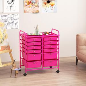 Costway Carrello con 12 cassetti in plastica da ufficio e domestico, Carrello multiuso 64x38x75cm Rosa scuro