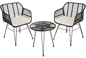 Tectake 403557 salottino in rattan molfetta 2 + 1 - nero