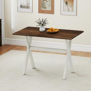 Costway Tavolo da cucina in effetto legno con struttura a x e elegante superficie di 110 x 71 cm, Tavolino consolle con piano testurizzato Noce