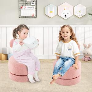 Costway Sgabelli per bambini rivestiti in velluto con schienale a fiocco, Set di 2 sedie girevoli a 360° per soggiorno Rosa