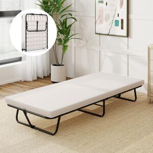 Costway Letto pieghevole rete metallica robusta e molle resistenti, Lettino portatile per ospiti con schiuma di memoria Beige
