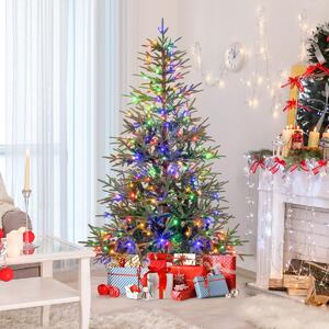 Costway Albero di 180 cm natale artificiale pre-illuminato con luci led calde e multicolori, Albero base metallica pieghevole