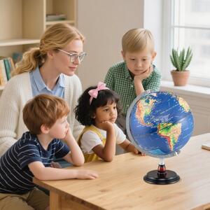 Costway Globo terrestre supporto in legno e mappa chiara per bambini e adulti, Globo terrestre decorazione educativa da scrivania per casa