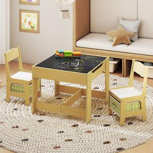 Costway Set tavolo con 2 sedie per bambini in legno, Set di 3 pezzi mobili per bimbi 62x62x48cm Verde