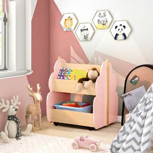 Costway Libreria in legno per bambini con organizzatore di libri, Scaffale di stoccaggio a 2 livelli 52x46x62,5cm Rosa