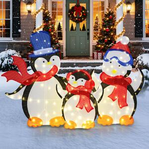 Costway Set 3 pezzi di pinguini 2D pre-illuminati con 160 luci LED, Decorazione natalizia famiglia pinguino illuminata