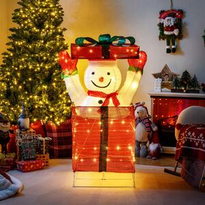 Costway Decorazione natalizia con pupazzo di neve e 100 luci LED per interno ed esterno, Pupazzo di neve illuminato 3D in confezione regalo
