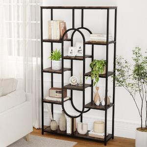 Costway Libreria a 5 ripiani scaffale industriale etagere con ripiani aperti, Libreria scaffale alto autoportante a forma ovale Nero