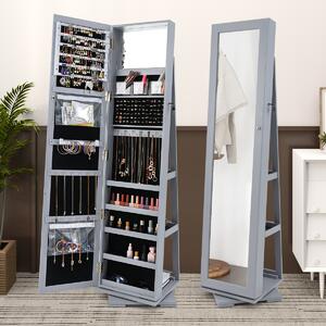 Costway Armadio portagioielli girevole a 360° con specchio, Organizer gioielli 2 in 1 a figura intera Grigio chiaro