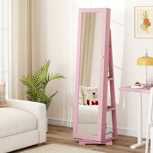 Costway Armadio portagioielli girevole a 360° con specchio, Organizer gioielli 2 in 1 a figura intera Rosa