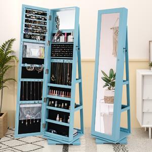 Costway Armadio portagioielli girevole a 360° con specchio, Organizer gioielli 2 in 1 a figura intera Blu