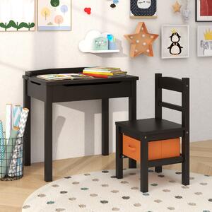 Costway Set tavolo e sedia per bambini in legno massello, Scrivania ribaltabile con sedia per stanza giochi asilo Caffè