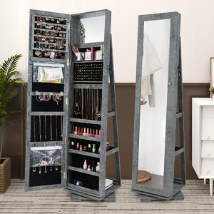 Costway Armadio portagioielli girevole a 360° con specchio, Organizer gioielli 2 in 1 a figura intera Grigio