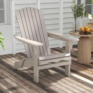Costway Sedia pieghevole con schienale alto ampi braccioli carico di 180kg, Sedia adirondack da soggiorno in legno Grigio