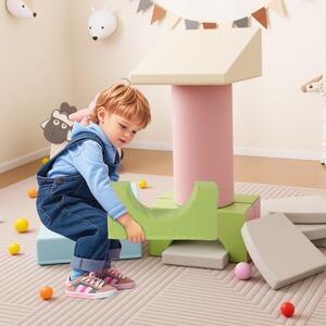 Costway Set 10 giocattoli da arrampicata in schiuma morbida per bambini, Blocchi da costruzione con attività Rosa