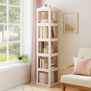 Costway Libreria girevole pieghevole a 5 livelli per soggiorno e studio, Scaffale girevole a 360° con base rotante per esposizione Bianco