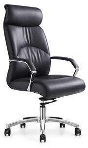 Poltrona da ufficio ergonomica nera con poggiatesta e dettagli cromati