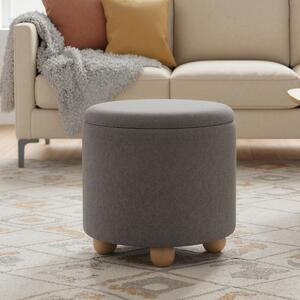 Costway Pouf contenitore rotondo sgabello tessuto ciniglia coperchio rimovibile, Pouf contenitore spazio nascosto 35l Grigio