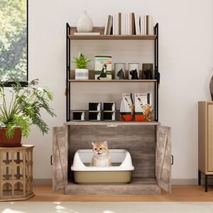 Costway Mobile moderna per lettiera per gatti armadietto nascosto per bagno per gatti con 3 ripiani, Mobile industriale Grigio