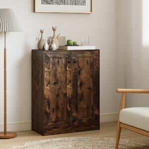 Costway Mobiletto da pavimento per bagno organizzatore in legno con ante e ripiani regolabili, Mobiletto credenza indipendente Marrone