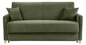 Divano letto convertibile a 3 posti in tessuto ciniglia verde scuro e legno chiaro con materasso da 18 cm SKANDY