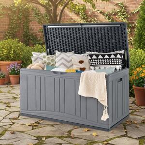 Costway Cassa per patio 300 l contenitore in hdpe impermeabile, Cassa per patio contenitore per attrezzi da giardinaggio Grigio