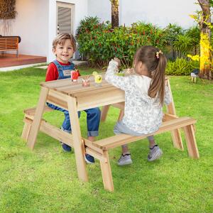 Costway Set tavolo e panca 4 in 1 in legno con piano rimovibile e 2 scatole contenitive, Tavolo attività per bambini