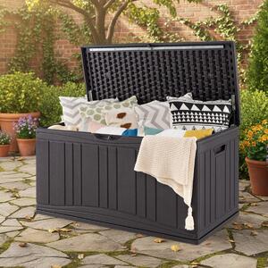Costway Cassa per patio 300 l contenitore in hdpe impermeabile, Cassa per patio contenitore per attrezzi da giardinaggio Marrone