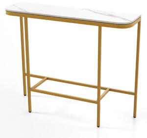 Costway Consolle moderna per divano con piano in finto marmo e struttura metallica, Tavolo dietro divano per soggiorno e atrio Bianco
