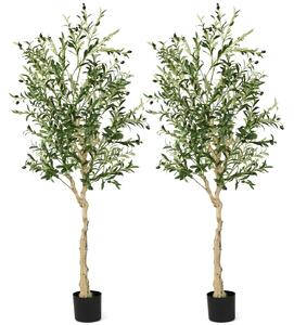 Costway Set da 2 alberi di ulivo artificiali con vaso in plastica e 72 frutti, Piante finte di ulivo per decorazioni domestiche