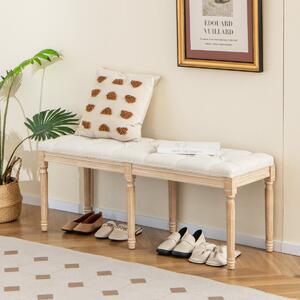 Costway Panca d’ingresso vintage francese da 120 cm con gambe in legno di gomma massiccio, Panca pouf capitonné a fine letto per ingresso
