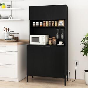 Costway Mobile dispensa da cucina con stazione di ricarica mobile bar vini con porta bicchieri, Mobile armadietto per sala da pranzo Nero