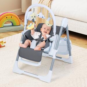 Costway Seggiolone per bambini pieghevole è portatile con altezza regolabile, Seggiolone per bambini schienale reclinabile Grigio scuro