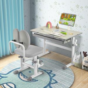 Costway Scrivania per bambini regolabile con piano inclinabile cassetto, Scrivania per bambini tavolo ergonomico Grigio