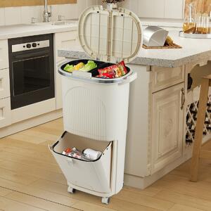 Costway Pattumiera cucina 38l coperchi bidone differenziata 2 secchi rimovibili, Pattumiera contenitore per rifiuti soggiorno Beige